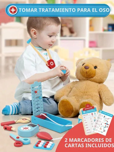 Miniatura 4 de Lehoo Castle Kit de médico para niños pequeños de 3 a 5 años, juego de médicos para niños, juego de simulación con disfraz de médico, estetoscopio