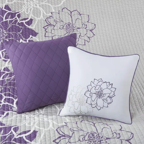 Miniatura 4 de Madison Park Lola Juego de colcha 100 % algodón, informal, floral, puntadas en canal, 365 días, ligero, colcha, almohadas decorativas, fundas, Lola