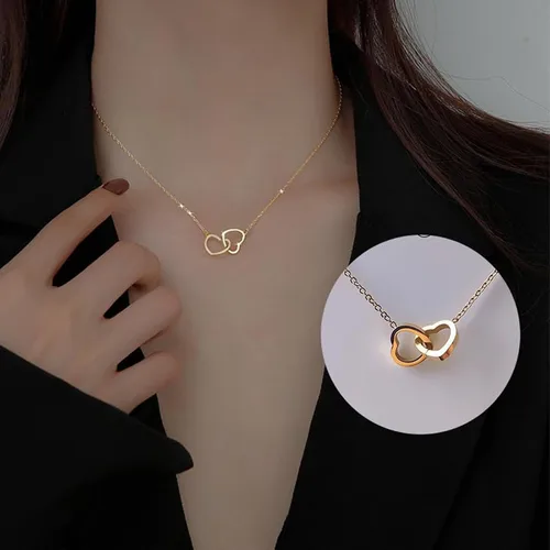 Miniatura 2 de Lindo collar de corazón pequeño con colgante de corazón de oro de 14 quilates, collar de cadena de corazón abierto de oro pequeño para mujer