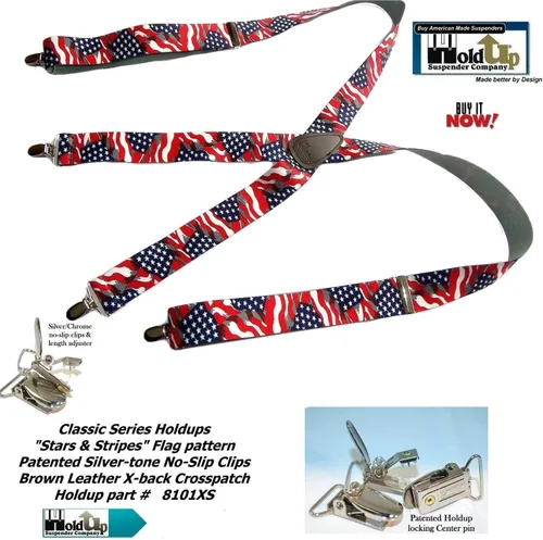 Miniatura 5 de Tirantes de sujeción de la serie clásica de 1 12 pulgadas de ancho para hombres en estilo X-back con clips plateados patentados en Estados Unidos
