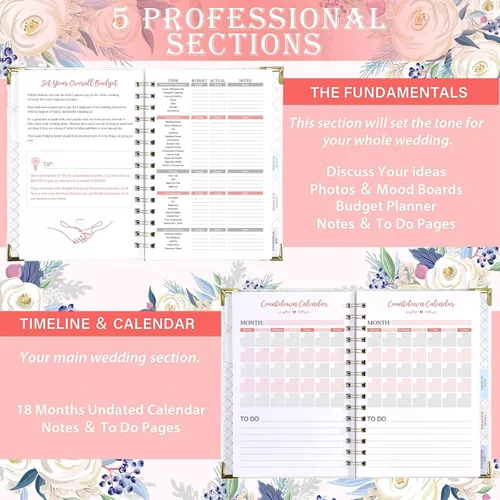 Miniatura 4 de Tullofa Planificador de Bodas – Libro Planificador de Bodas y Organizador para la Novia con 5 Secciones con Pestañas, 6.5 x 8.75 pulgadas, Tapa Dura