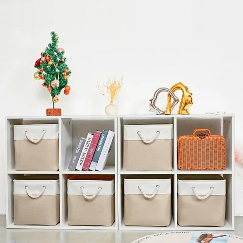 Miniatura 2 de MidmmVick Contenedores de almacenamiento de cubos de 12 x 12 pulgadas, paquete de 6 cubos de almacenamiento plegables grandes de tela con cuerdas