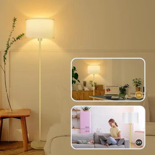Miniatura 2 de Lámparas de pie doradas para sala de estar, lámpara de pie moderna, pantallas blancas, interruptor de pie, lámparas de poste simple lámpara alta
