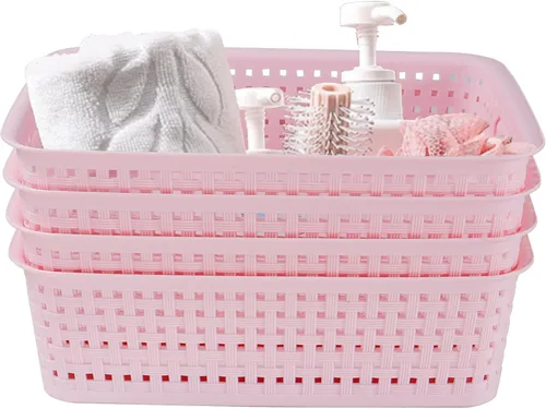 Miniatura 2 de Paquete de 8 cubos pequeños de organización y almacenamiento de despensa, organizadores domésticos para lavandería, baños, dormitorios, cocinas, Rosa