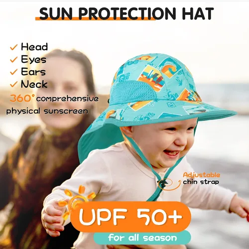 Miniatura 12 de Sombrero de sol para bebé, sombreros de protección solar para niños pequeños, UPF 50+, gorra de playa de verano al aire libre para niños y niñas
