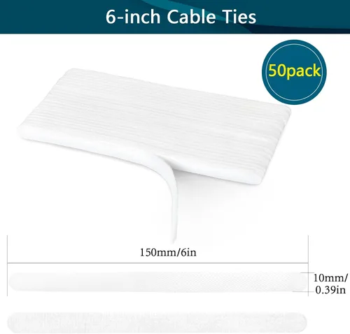 Miniatura 2 de 50 piezas de bridas de cable ajustables reutilizables, paño de microfibra utilizado para la gestión de cables de enlace de computadora (blanco)
