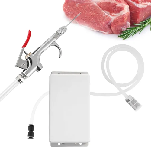 Miniatura 10 de Bomba eléctrica inyectora de carne con manguera, jeringa inyectora de marinada de acero inoxidable de 70 W con 10 agujas para barbacoa, pavo, cerdo