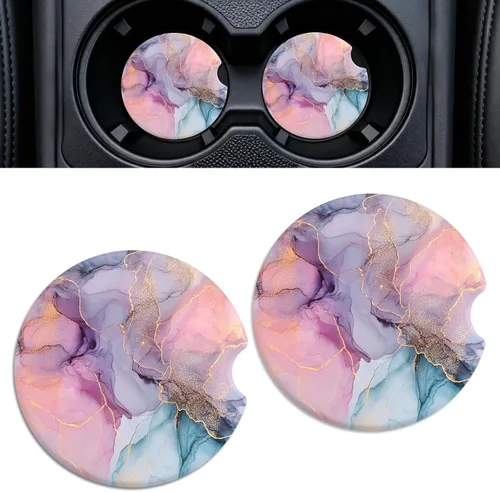 Miniatura 26 de Paquete de 2 posavasos de cerámica para portavasos de automóvil, 2.56 pulgadas, antideslizantes, absorbentes, con base de corcho y muesca