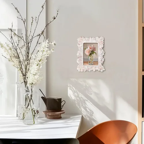 Miniatura 5 de Marcos de fotos vintage blancos para pared y mesa, marcos de fotos antiguos pequeños de 4 x 6 pulgadas con diseño floral adornado, estilo pintado a