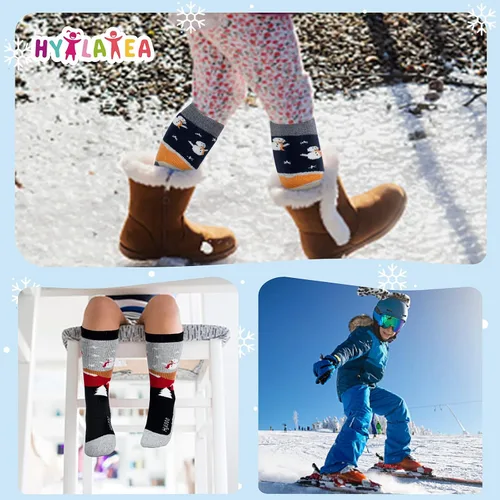 Miniatura 5 de Hylaea Calcetines de esquí de lana merino para niños, calcetines térmicos cálidos hasta la rodilla para patinaje de snowboard para niños y niñas