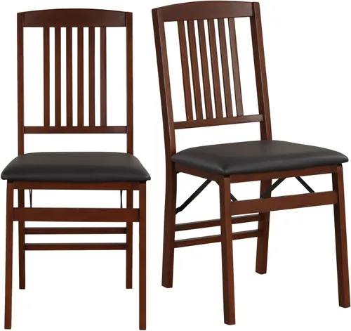 POWERSTONE Juego de 2 sillas de comedor plegables que ahorran espacio, sillas de cocina plegables con asiento acolchado, respaldo de rejillas, marco