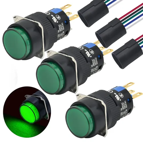 Miniatura 10 de 3 unids 0.630 in interruptor de botón momentáneo rectángulo 12V DC LED luz verde certificación UL 5/8 "agujero de montaje 1NO 1NC SPDT 5pin