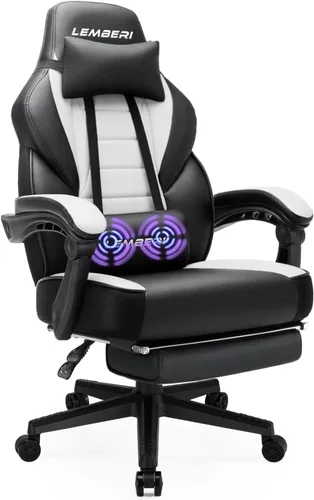 Miniatura 13 de LEMBERI Sillas de juegos para adultos, sillas ergonómicas de videojuegos con reposapiés, silla de juegos grande y alta, capacidad de peso de 400