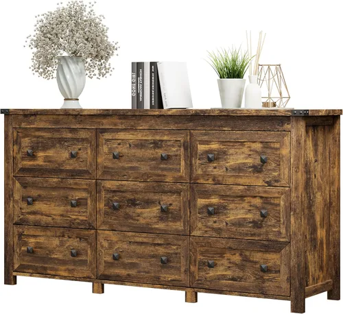 Miniatura 30 de Cómoda para dormitorio con 6 cajones, cómoda de madera de granja, soporte de TV ancho con mango de metal, organizador de ropa moderno para pasillo