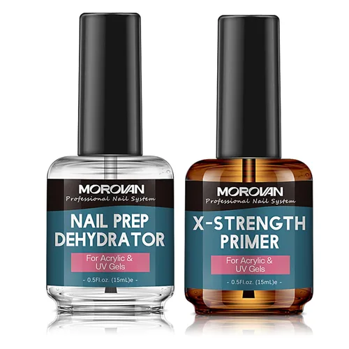 Morovan Preparación de uñas deshidrata e imprimación X-strong, sin quemaduras y deshidratador de uñas no ácido para polvo acrílico, secado rápido,
