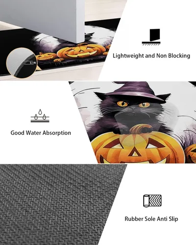 Miniatura 2 de Tapete de baño de Halloween para bañera, antideslizante, de secado rápido y absorbente, tierra de diatomeas, fregadero, dormitorio, cocina, tapete
