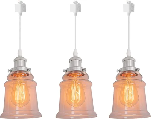Kiven Accesorio de iluminación de riel tipo J, lámpara colgante Juno Track de 3 luces, colgante moderno de vidrio para dormitorio, cocina,