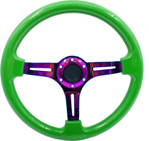 Miniatura 17 de Volante de Carreras de Coche de 6 Pernos Marco de Radios Neo Cromado Arcoíris Volante Universal de Posventa Compatible con Coche y Juego