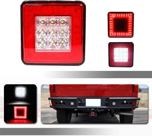 3 en 1 Lente Roja Universal LED de Arrastre Receptor de 2" Compatible con Camión SUV RV Remolque Parachoques Trasero Lámpara de Conducción Freno