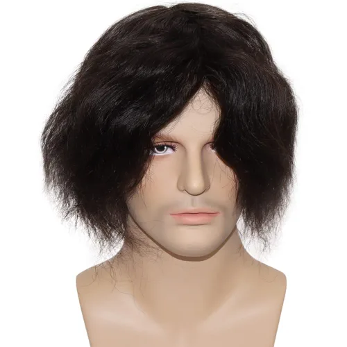 Miniatura 3 de Tupé de cabello humano europeo para hombres, suave, completo, sistema de reemplazo de cabello de encaje suizo, 10 x 8 pulgadas, lacio, color negro