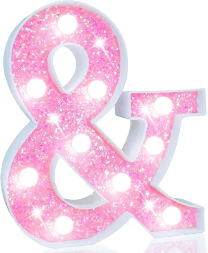 Miniatura 48 de Pooqla Luces de números de marquesina, números de luz rosa para niñas de 10.º cumpleaños, funciona con pilas, luz nocturna de número con purpurina