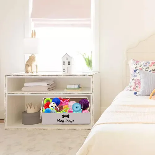 Miniatura 8 de Geyecete - Cajas grandes plegables de tela para almacenamiento de juguetes de perro, organizadores trapezoidales con asa de cuerda trenzada, cestas
