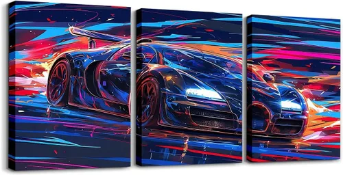 Miniatura 11 de Feelyou Cuadro azul de carreras para pared, 12 x 16 pulgadas, 3 piezas de autos deportivos de velocidad, lienzo para decoración de pared, diseño