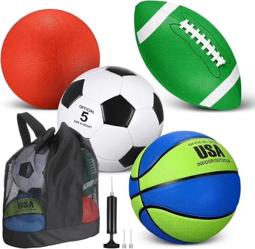 Miniatura 8 de Lenwen Juego de 4 pelotas deportivas, incluye tamaño oficial de baloncesto, fútbol, fútbol, parque infantil, bolsa de equipamiento