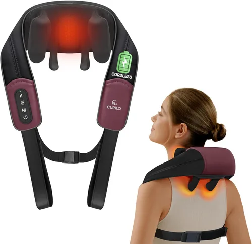Masajeador de Cuello Shiatsu con Calor - Masajeador de Cuello y Hombro Inalámbrico 4D Experto para Alivio del Dolor, Masajeador de Amasamiento