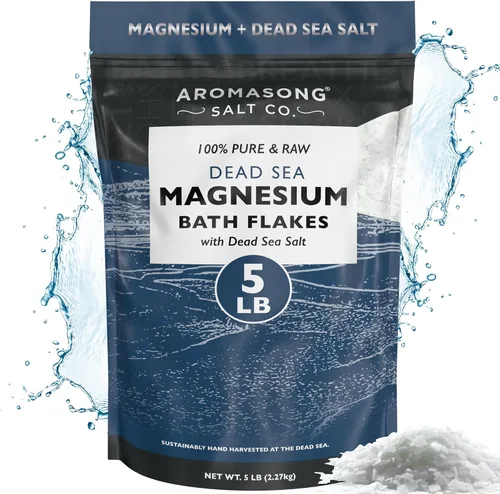 Miniatura 8 de Aromasong Copos de magnesio crudo para baño + sal del mar muerto para remojo – Paquete resellable de 5 libras de escamas de cloruro de magnesio