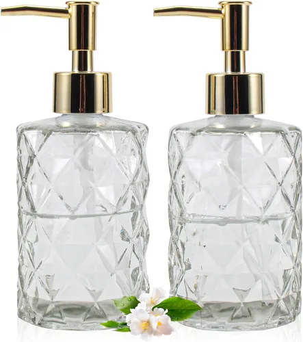 Miniatura 12 de Dispensador de jabón con bomba, dispensador de jabón con patrón de diamante para encimera de cocina, baño, accesorios de baño rosa intenso Rosa