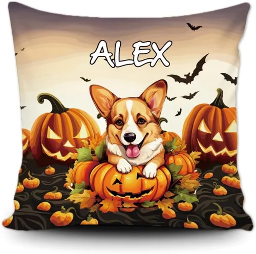 Miniatura 17 de Funda de almohada personalizada de Halloween, diseño de perro Golden Retriever, calabaza, cachorro inteligente, funda de cojín decorativa de lona 34