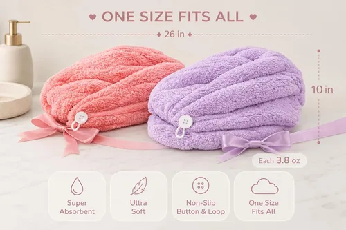 Miniatura 2 de ADOGO Toalla de microfibra para el cabello, paquete de 2 turbantes para cabello mojado, toallas de secado para mujeres y niños, adecuadas para todo