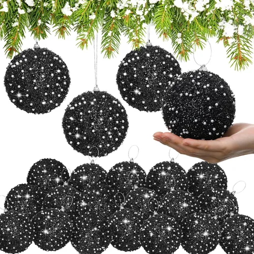 Miniatura 30 de Lyrow 24 piezas 3.15" Juego de adornos de bola de Navidad con purpurina, bola de espuma con lentejuelas colgante, decorativa, en masa, para árbol