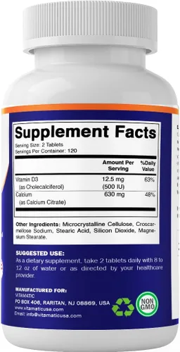 Miniatura 8 de Vitamatic Citrato de Calcio con Vitamina D3 – 240 Tabletas – Citrato de Calcio de Alta Absorción con D3 – Sin OGM, Sin Gluten