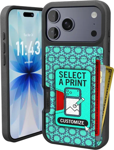 Miniatura 106 de Smartish Funda tipo cartera para iPhone 13 Pro – Wallet Slayer Vol. 2 [delgada + protectora] tarjetero con función atril - Azul sobre verde Blues