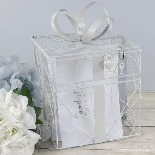 Miniatura 8 de Simplicity Caja de tarjeta de boda de metal blanco, 8.5 '' L x 9'' W x 11.2'' H Simplicity - Caja para tarjetas de boda