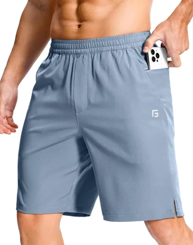 Miniatura 76 de GGJ Pantalones cortos deportivos ligeros para hombre con 2 bolsillos con cremallera de 7/5/9 pulgadas, pantalones cortos de tenis de secado rápido