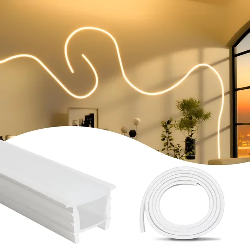 Miniatura 8 de Muzata Difusor LED de silicona sin manchas de 16.5 pies/16.4 ft con canal LED blanco flexible con brida empotrada tubo flexible