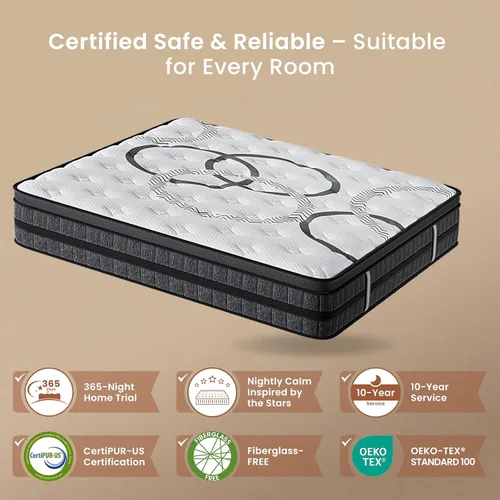 Miniatura 7 de Twin Mattress, 10 Inch Twin Mattress - Hybrid Memory Foam & Pocket Springs for Pressure Relief, Fiberglass Free, Motion Isolation, CertiPUR-US &