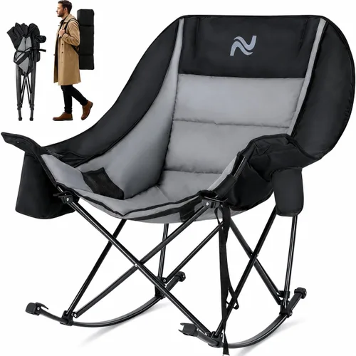 Miniatura 8 de LILYPELLE Silla mecedora de gran tamaño para adultos, silla de césped plegable totalmente acolchada para exteriores con bolsa enfriadora y bolsillo