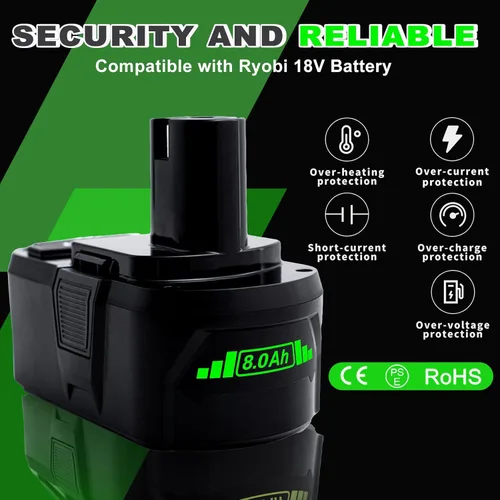 Miniatura 2 de Repuesto de alta capacidad de 8000 mAh para batería Ryobi de 18 V P108 P104 P105 P102 P103 P122 P109 Li-ION compatible con Ryobi 18V ONE+ System