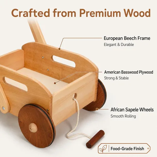 Miniatura 6 de Woodtoe Andador de madera para bebés, caminante de empuje para bebés de velocidad ajustable, juguetes Montessori para bebés que aprenden a caminar