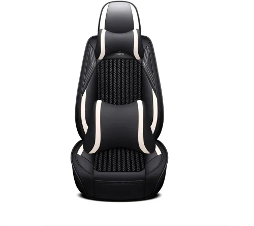 Juego completo de fundas de asiento de automóvil de lujo adecuadas para Sandero Stepway Ice Silk Weaving y cuero CrCushion 5 asientos (negro)