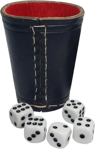 Miniatura 15 de Cyber-Deals - Taza compacta de cuero genuino para dados + dados con bolsa de almacenamiento de terciopelo negro
