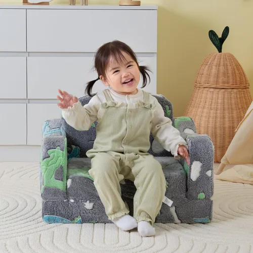 Miniatura 2 de aodisman Silla y sofá grueso y cómodo para niños, sofá plegable de felpa suave 2 en 1 para niños, sofá convertible a tumbona para niños pequeños