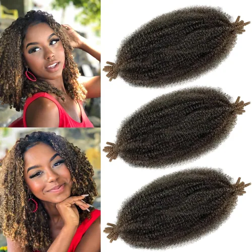 Miniatura 29 de Trenzas de pelo rizado anudadas a crochet estilo afro Marley, 12 pulgadas, pelo pre-separado y trenzado en resorte, trenzas de pelo afro rizado y 4#