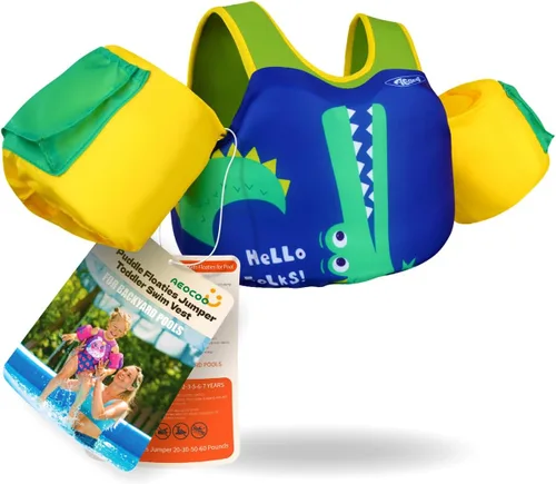 Miniatura 8 de AEOCOO Flotador Saltador de Charco 20-30-50-60-70 Libras, Chaleco de Natación para Niños Pequeños de 1-3-5-6-9 Años, Flotadores de Piscina