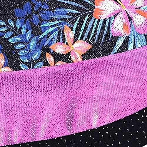 Miniatura 4 de Leotardo de gimnasia con shorts para niñas sin mangas para ciclismo diseños de mariposas flores con brillo color negro con rosa Hotpink Black
