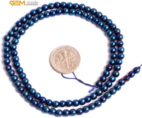 Miniatura 4 de GEM-Inside - Cuentas sueltas de hematita con revestimiento metálico azul de 0.157 in no magnéticas, cuentas redondas de energía para hacer joyas, 15